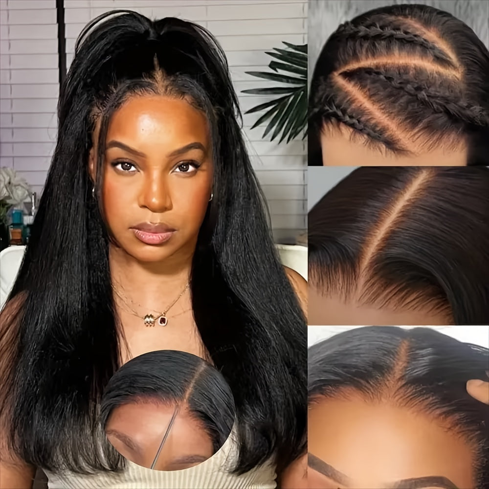 CLYDANX 200% Density Yaki Straight Glueless Lace Front Wig for - Pre-Plucked Ready-to-Wear Human Hair Wig with 13x4 Lace, No Glue Needed, Beginner-Friendly Natural Look